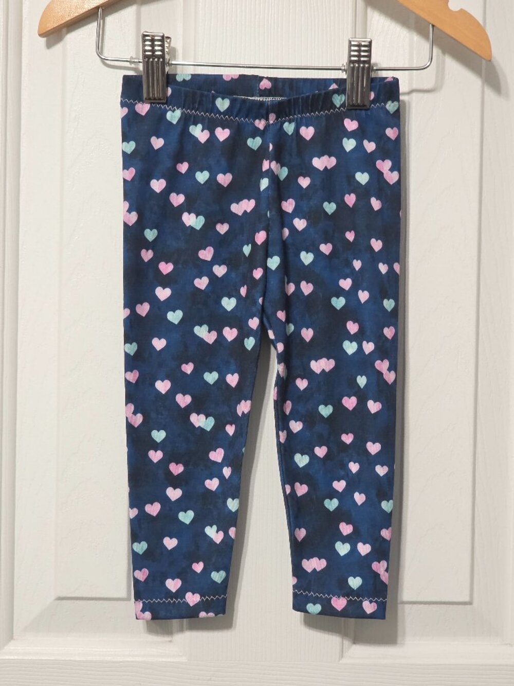 baby girl blue heart leggings, 12m